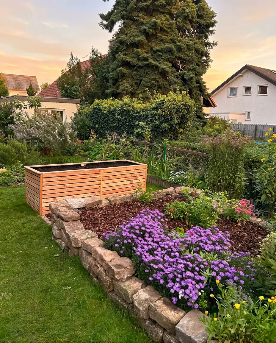 Bepflanztes Hochbeet in einem Garten in Wiesbaden